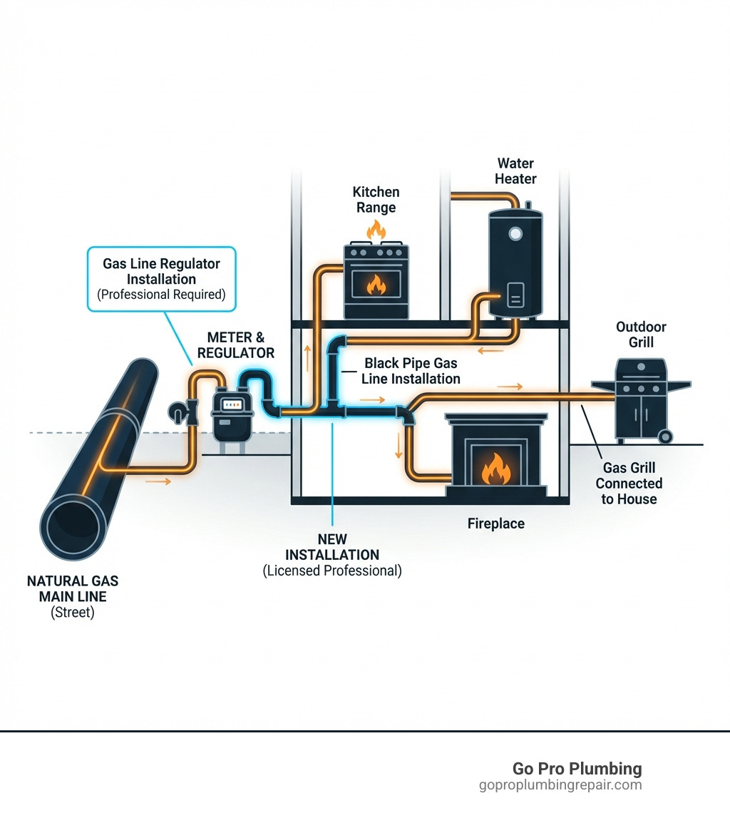 infographic explaining the journey of natural gas from the main line to home appliances - adding a gas line infographic 