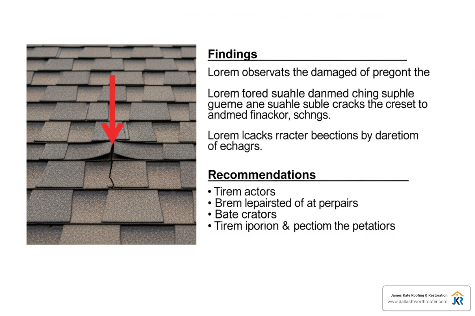 of a clear, easy-to-read page from a roof inspection report, with a high-quality photo pointing to a specific issue with an arrow - roofer inspector of a clear, easy-to-read page from a roof inspection report, with a high-quality photo pointing to a specific issue with an arrow - roofer inspector