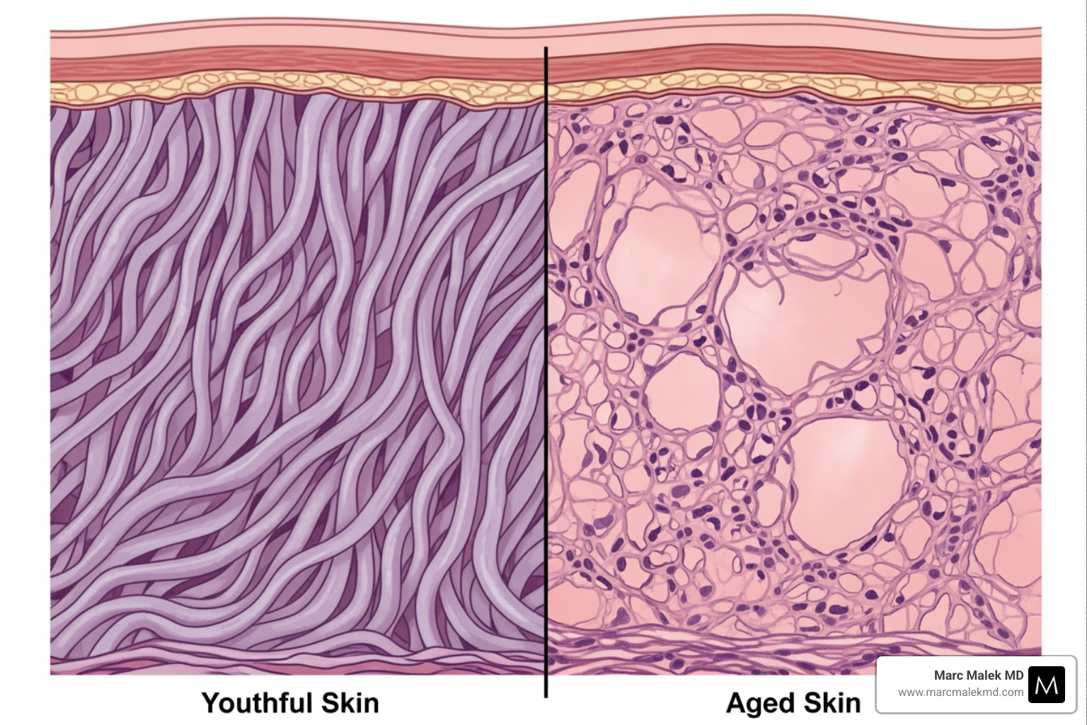 illustrating the difference between youthful skin with healthy collagen and aged skin with damaged collagen - chest laser resurfacing illustrating the difference between youthful skin with healthy collagen and aged skin with damaged collagen - chest laser resurfacing