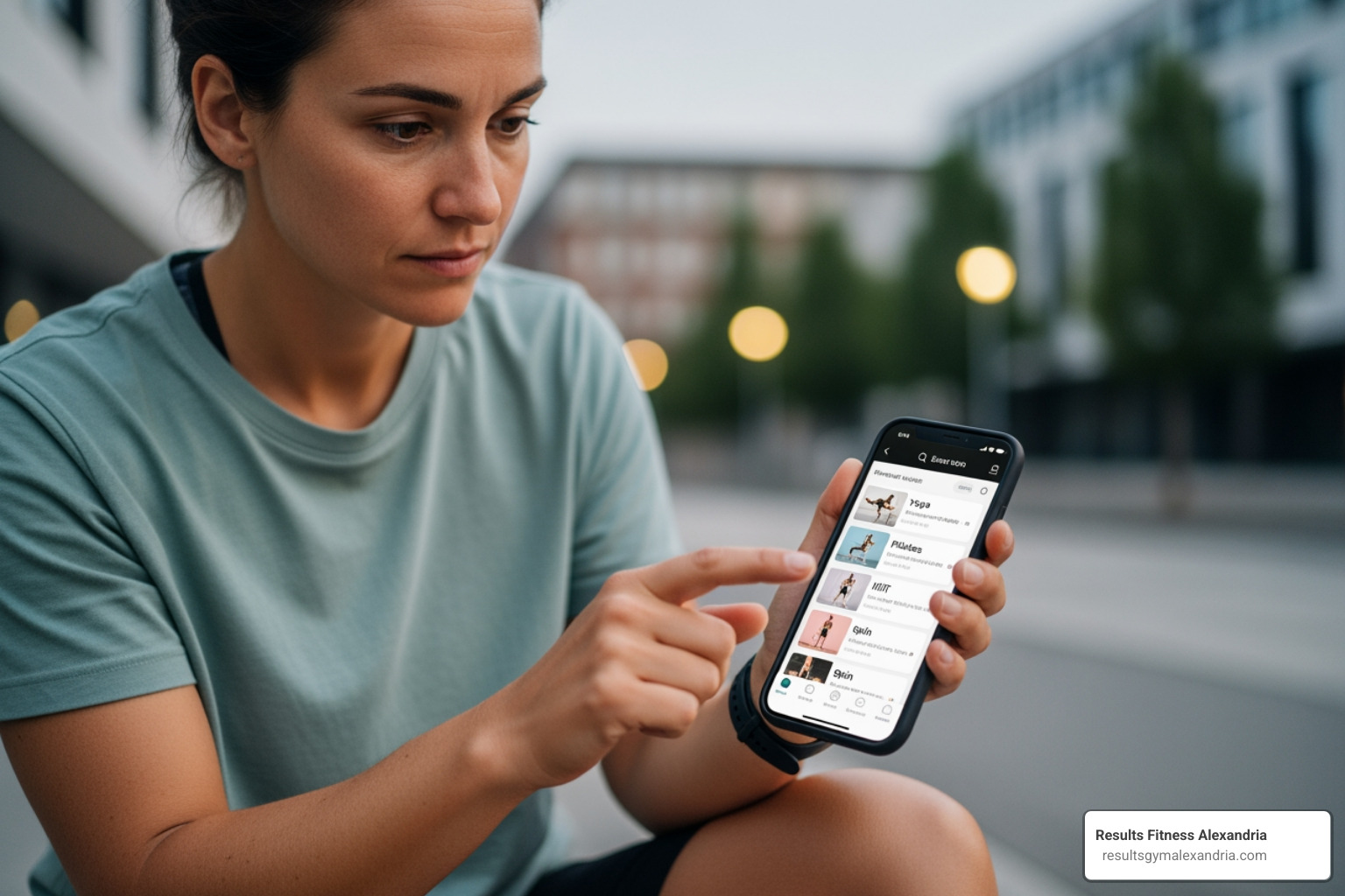 Person searching for fitness classes on their phone - cardio dance classes near me Person searching for fitness classes on their phone - cardio dance classes near me