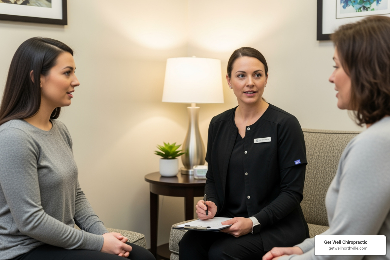 massage therapist consulting with client - body massage for pain relief massage therapist consulting with client - body massage for pain relief