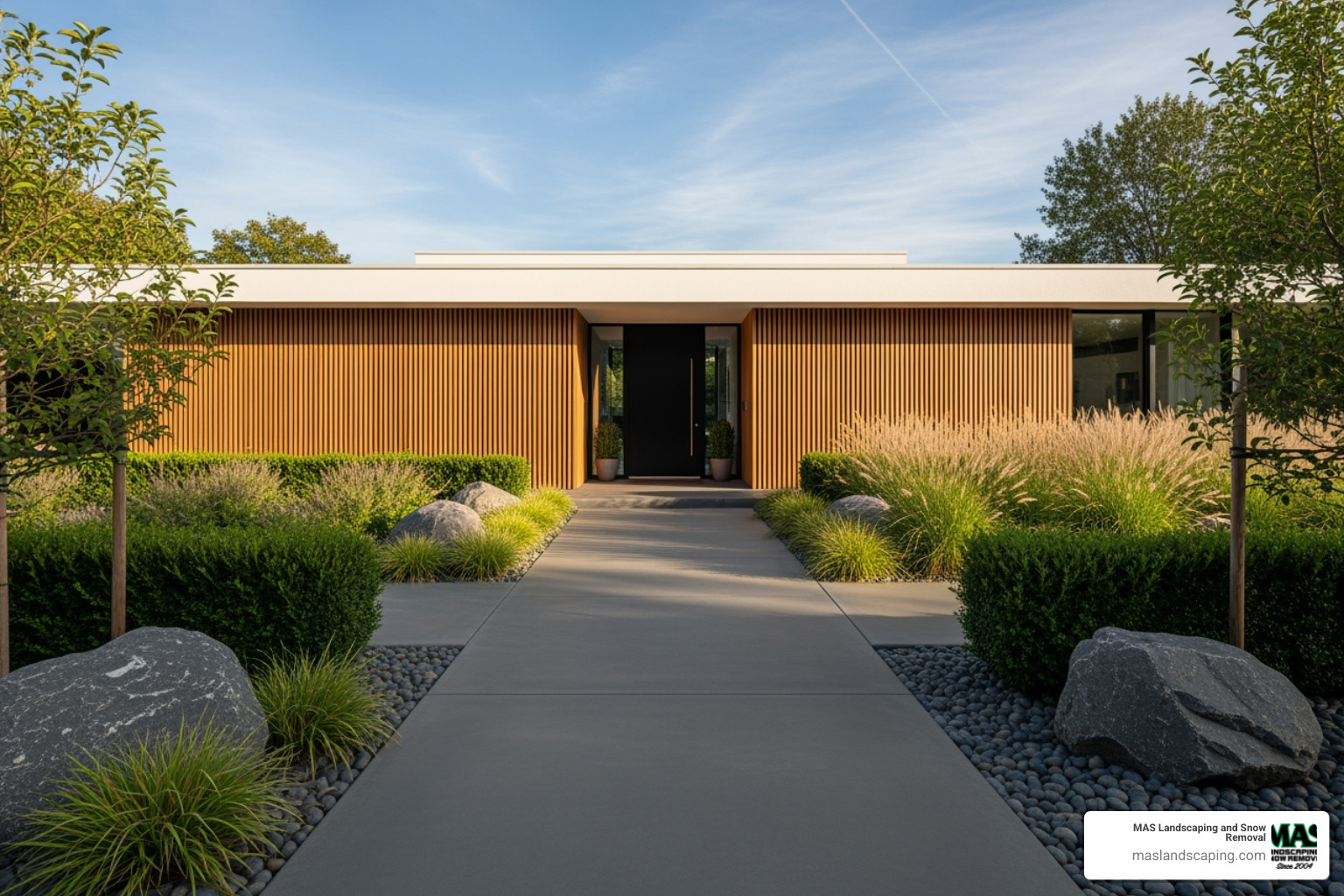 modern home with sleek, colored concrete walkway - concrete walkways contractors