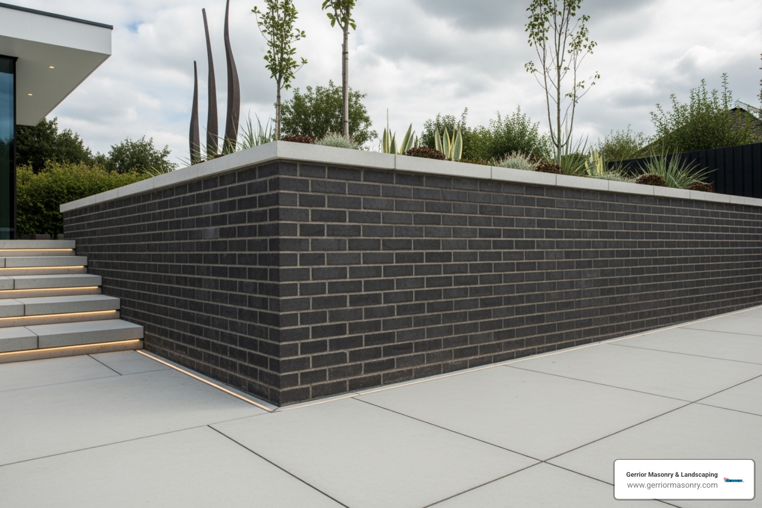 modern landscape with dark clinker brick retaining wall - brick retaining wall ideas modern landscape with dark clinker brick retaining wall - brick retaining wall ideas
