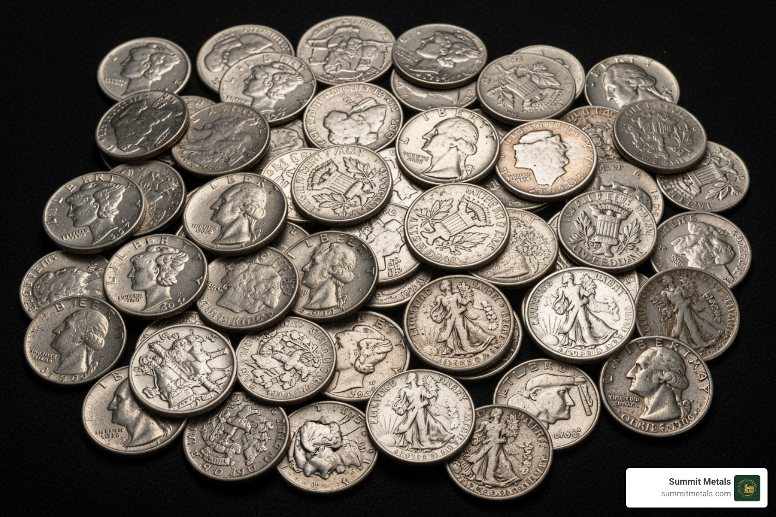 pile of old US silver coins - 1 troy pound of junk silver