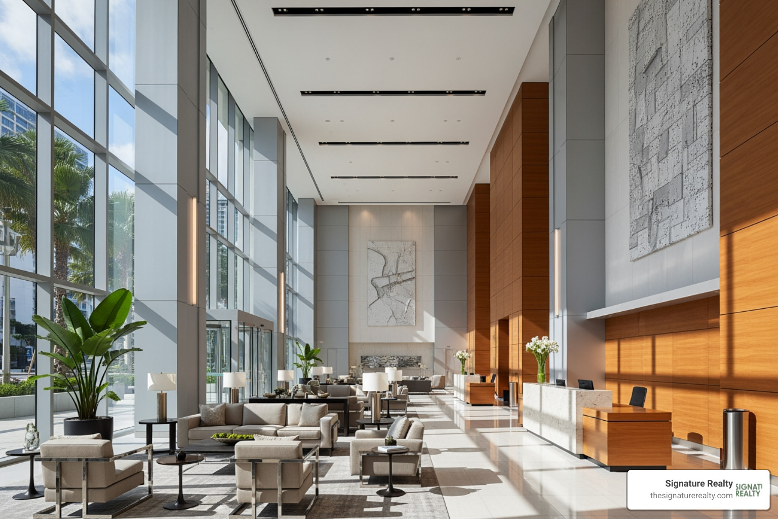 A modern Class A office building lobby in Brickell or Downtown Miami - commercial property Miami A modern Class A office building lobby in Brickell or Downtown Miami - commercial property Miami