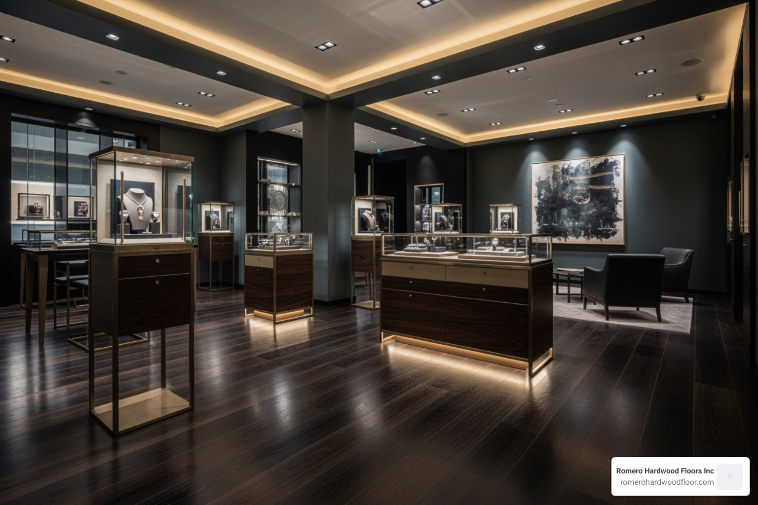 retail space with dark, dramatic hardwood floors - Hardwood Flooring
