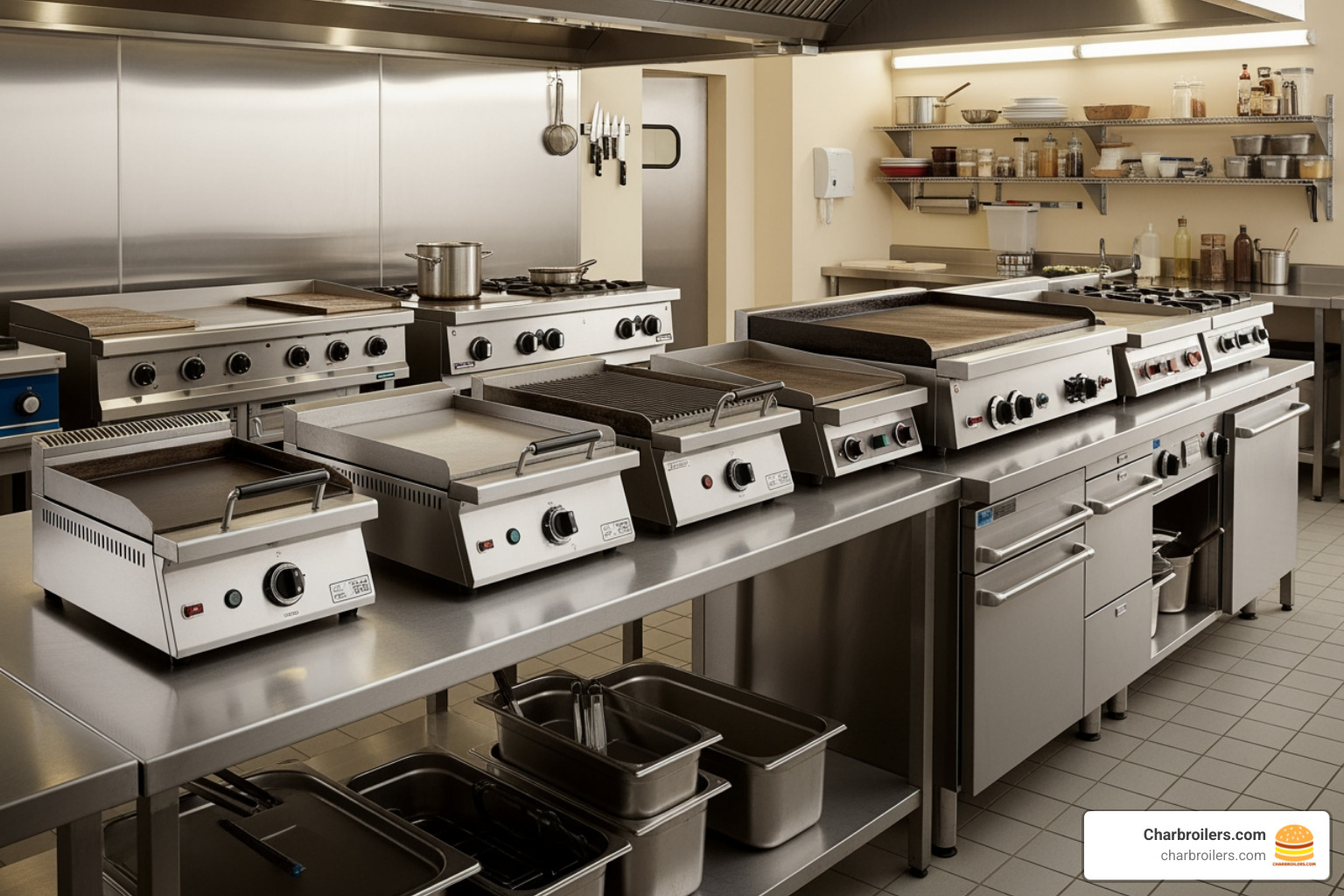 lineup of various commercial electric griddles - best professional electric griddle