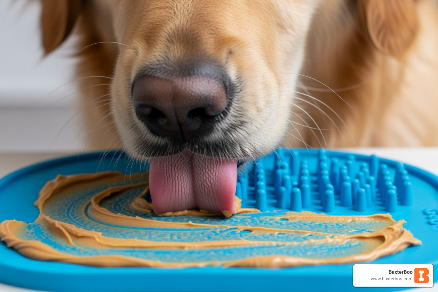 dog calmly using a lick mat - calming toys for dogs dog calmly using a lick mat - calming toys for dogs