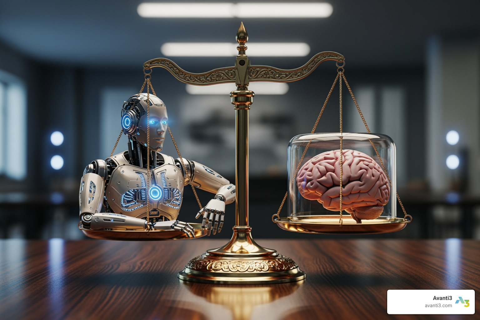 A scale balancing a robot and a human brain - ai content generation seo
