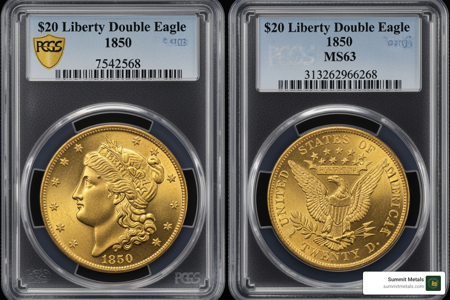 1850 $20 Liberty Gold Double Eagle in a PCGS slab - 1850 $20 liberty gold double eagle