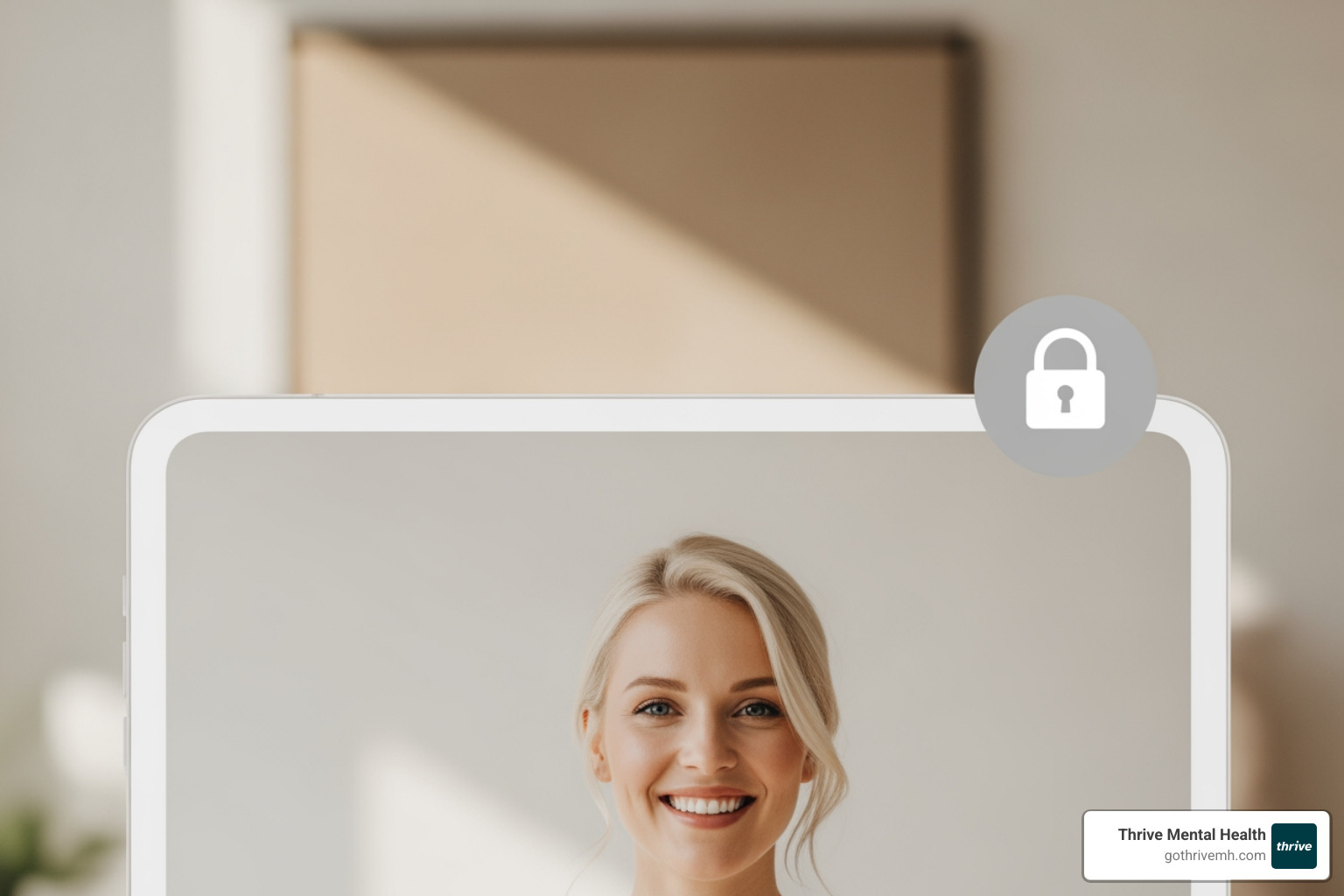 Lock icon over video chat - virtual mental health programs