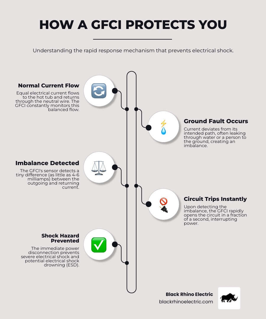 Infographic explaining how a GFCI detects a current imbalance and trips the circuit - gfci hot tub wiring infographic infographic-line-5-steps-elegant_beige Infographic explaining how a GFCI detects a current imbalance and trips the circuit - gfci hot tub wiring infographic infographic-line-5-steps-elegant_beige