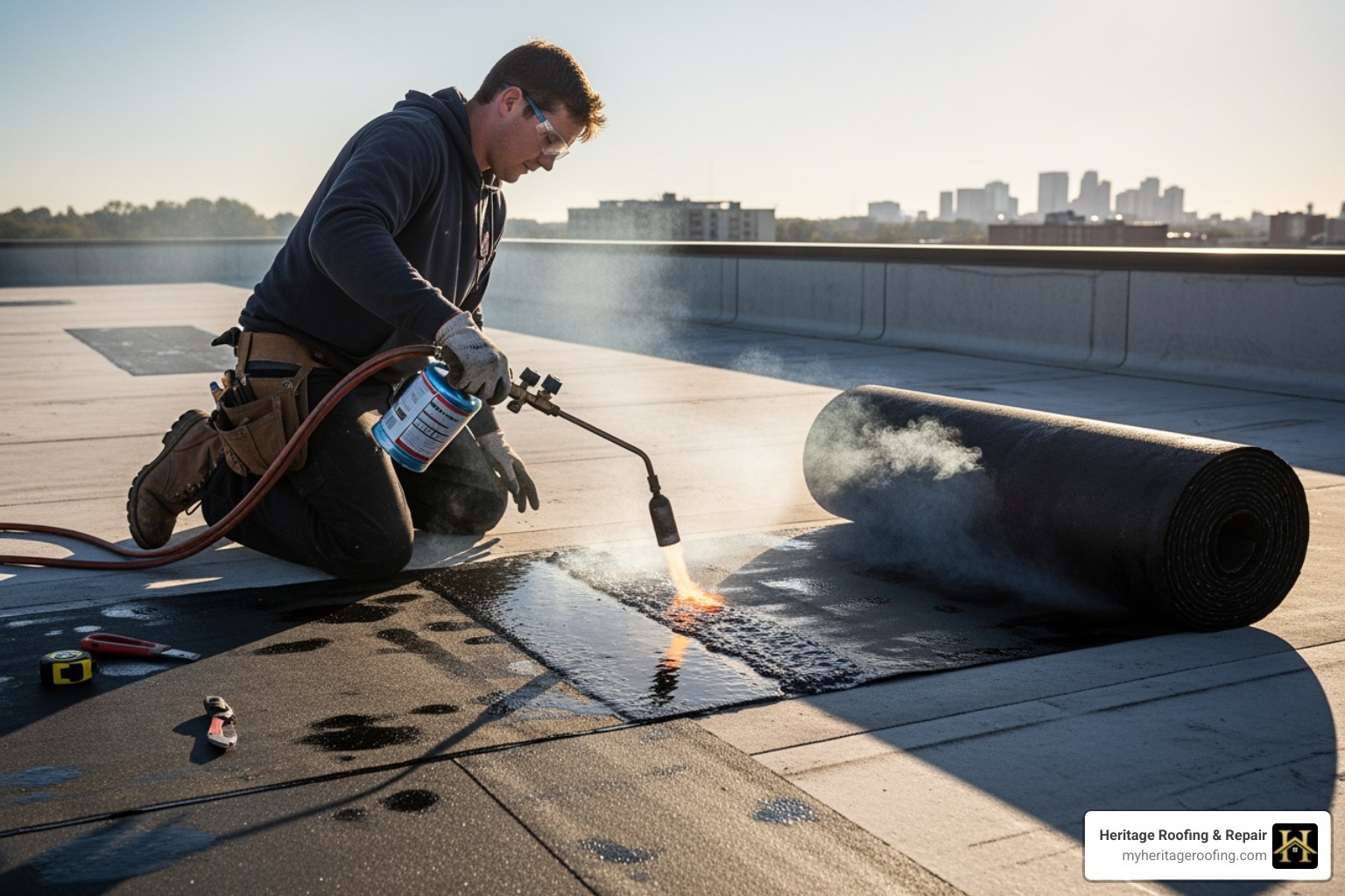 torch-down modified bitumen installation - roofing for commercial buildings