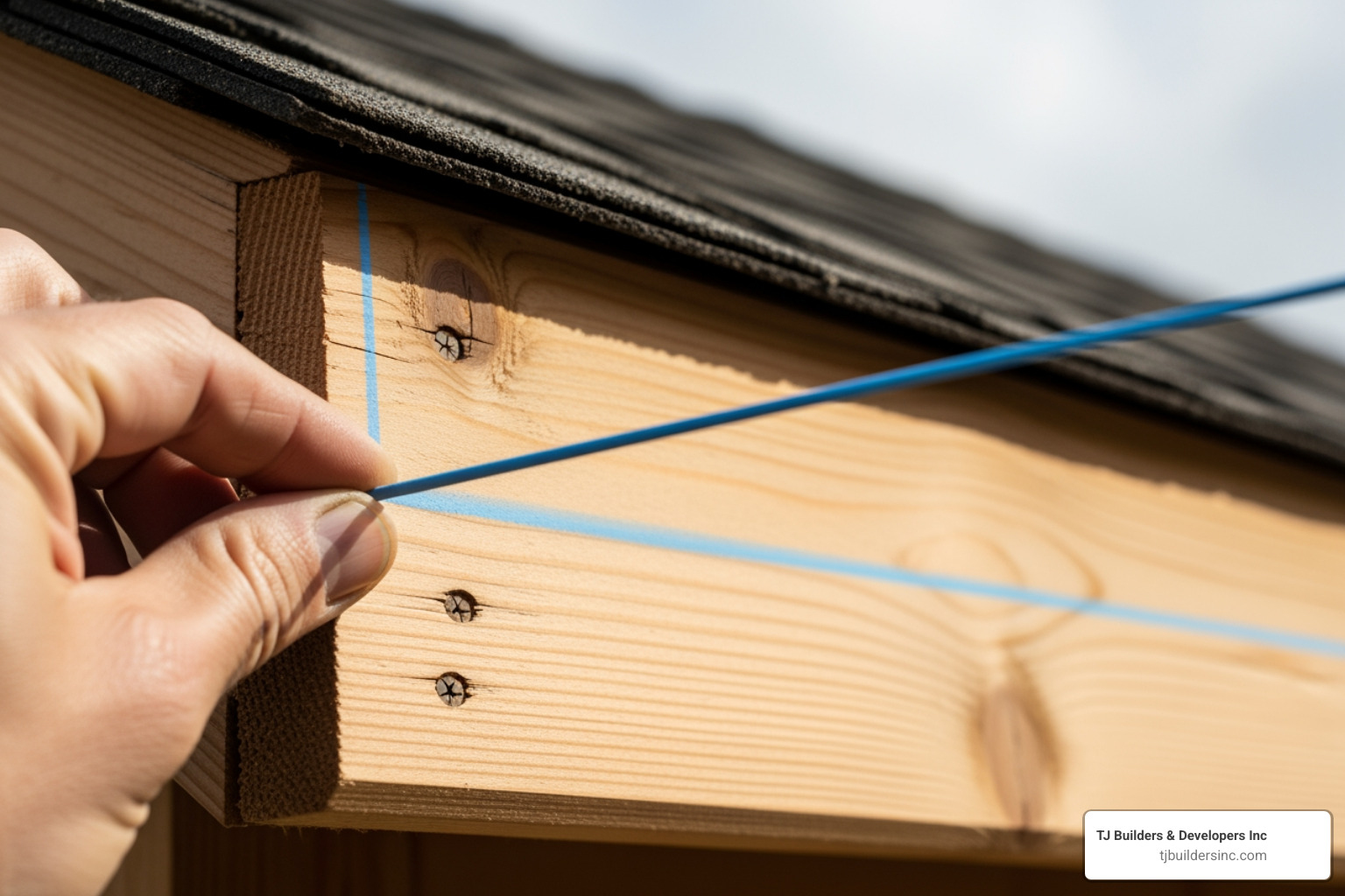 chalk line snapped along fascia board - installing gutters