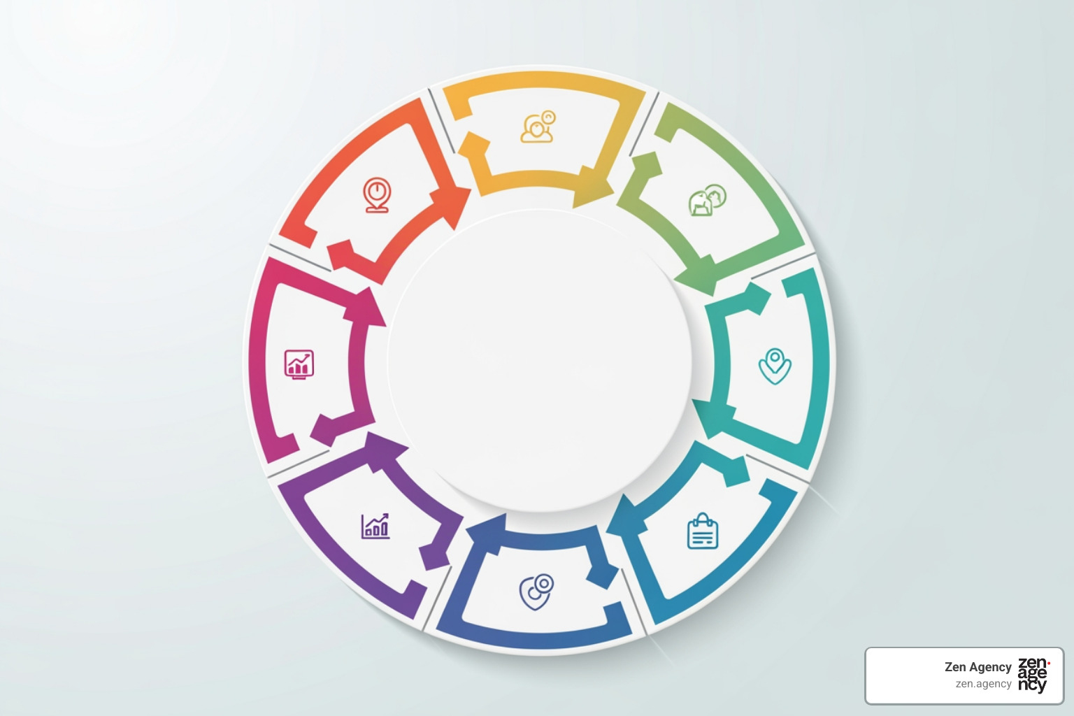 7-step circular workflow diagram - brand strategy process 7-step circular workflow diagram - brand strategy process