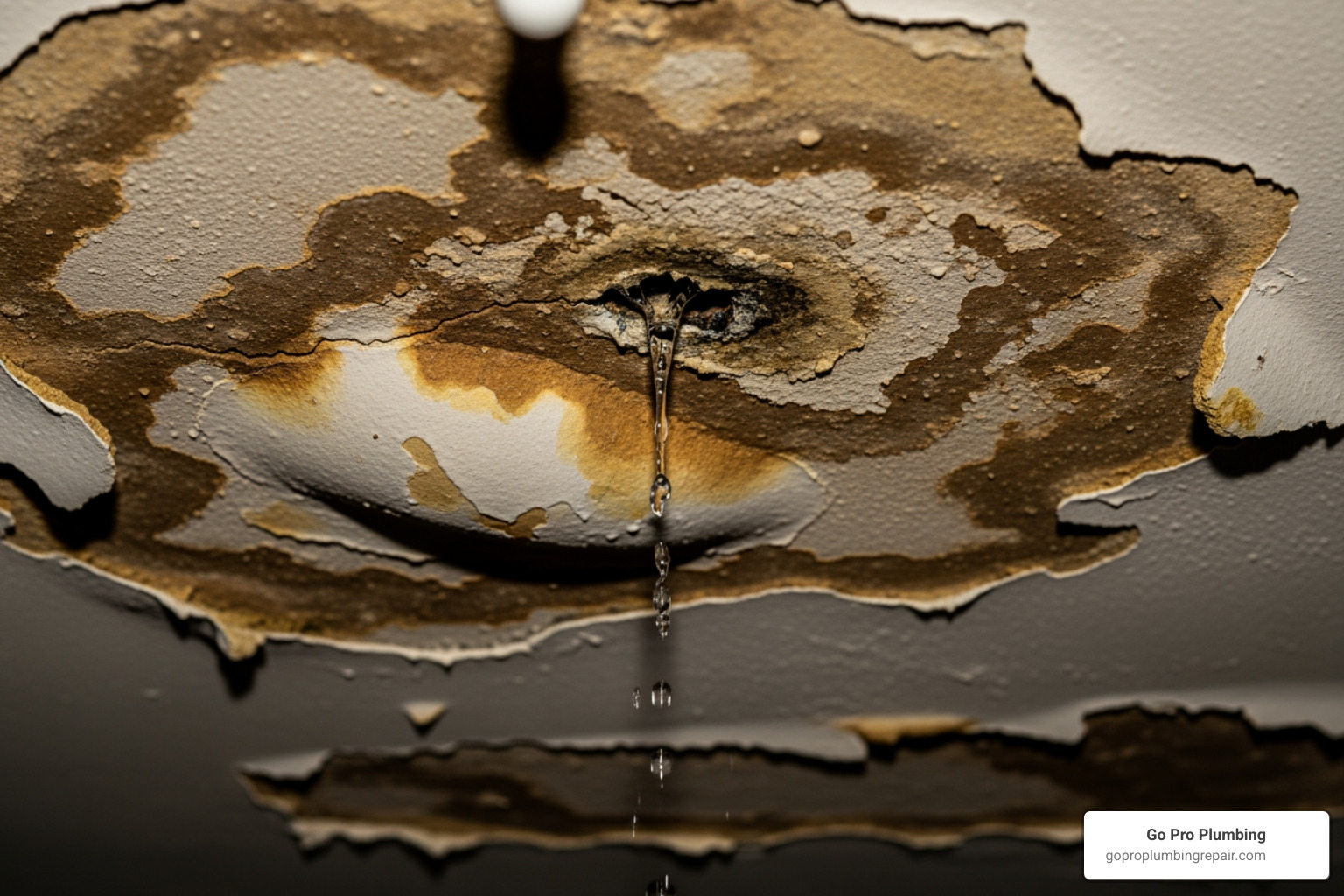 Image of significant water damage on a ceiling from a leak - 24 hour plumber Sacramento Image of significant water damage on a ceiling from a leak - 24 hour plumber Sacramento