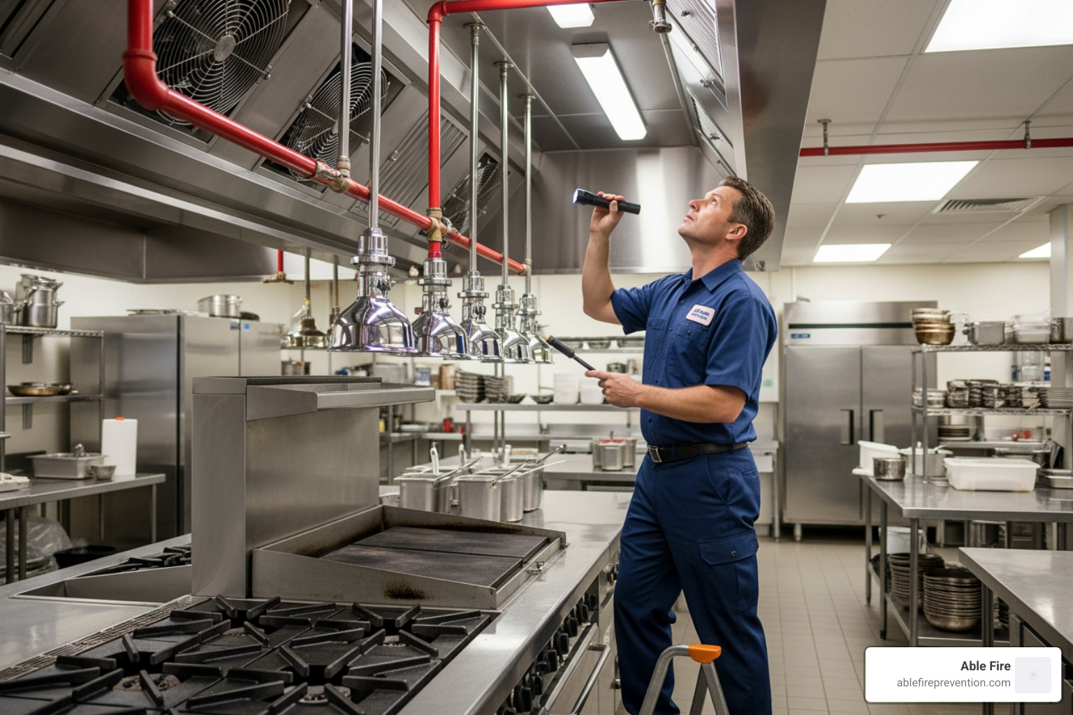 technician inspecting a fire suppression system - restaurant fire suppression technician inspecting a fire suppression system - restaurant fire suppression