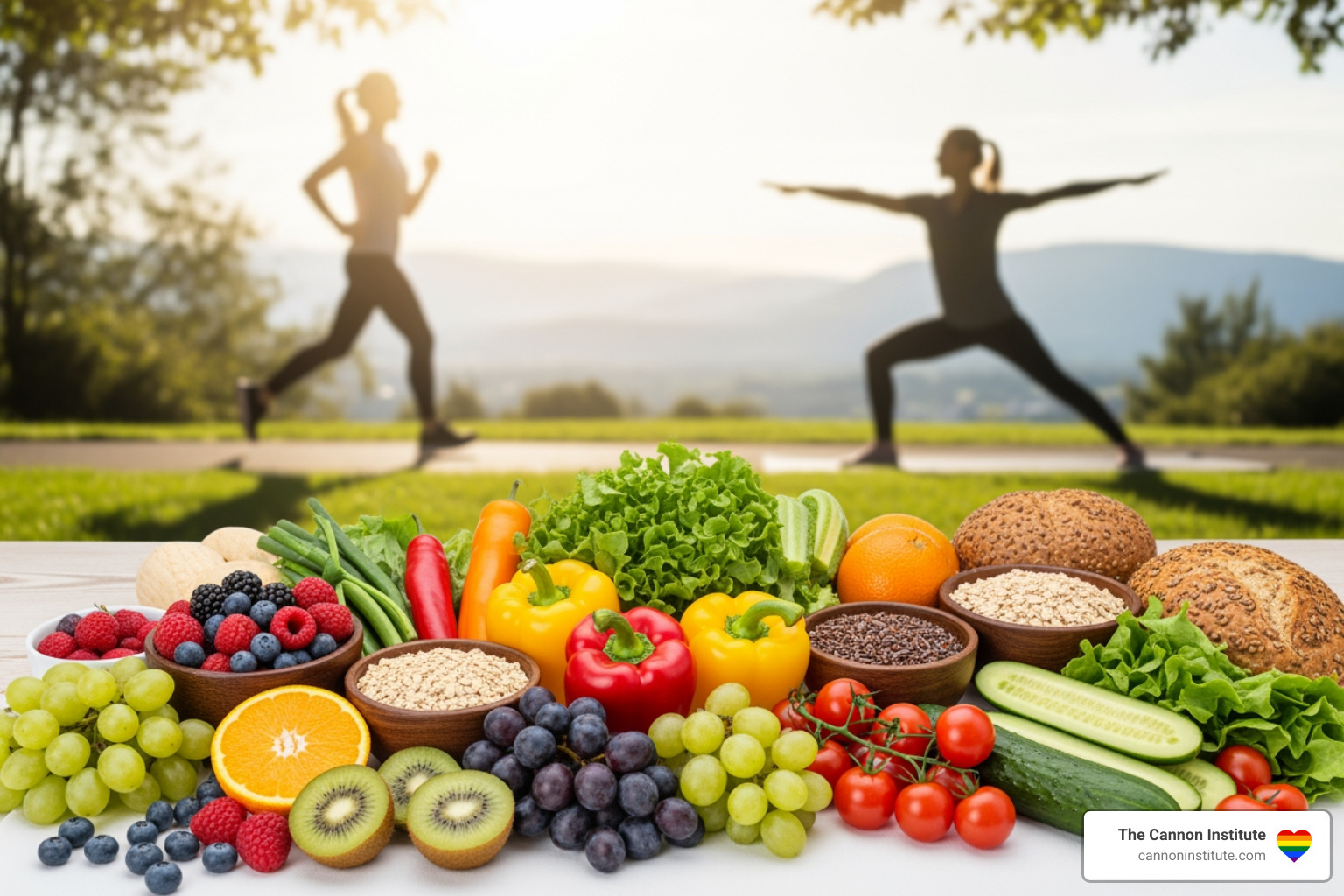 healthy foods and a person exercising - improve sexual performance