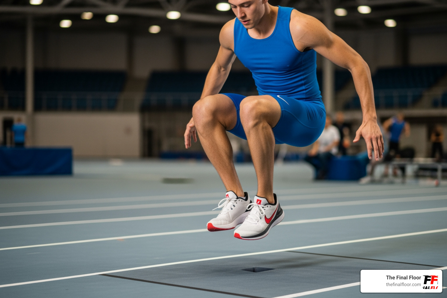 athlete landing on cushioned floor - athletic flooring athlete landing on cushioned floor - athletic flooring
