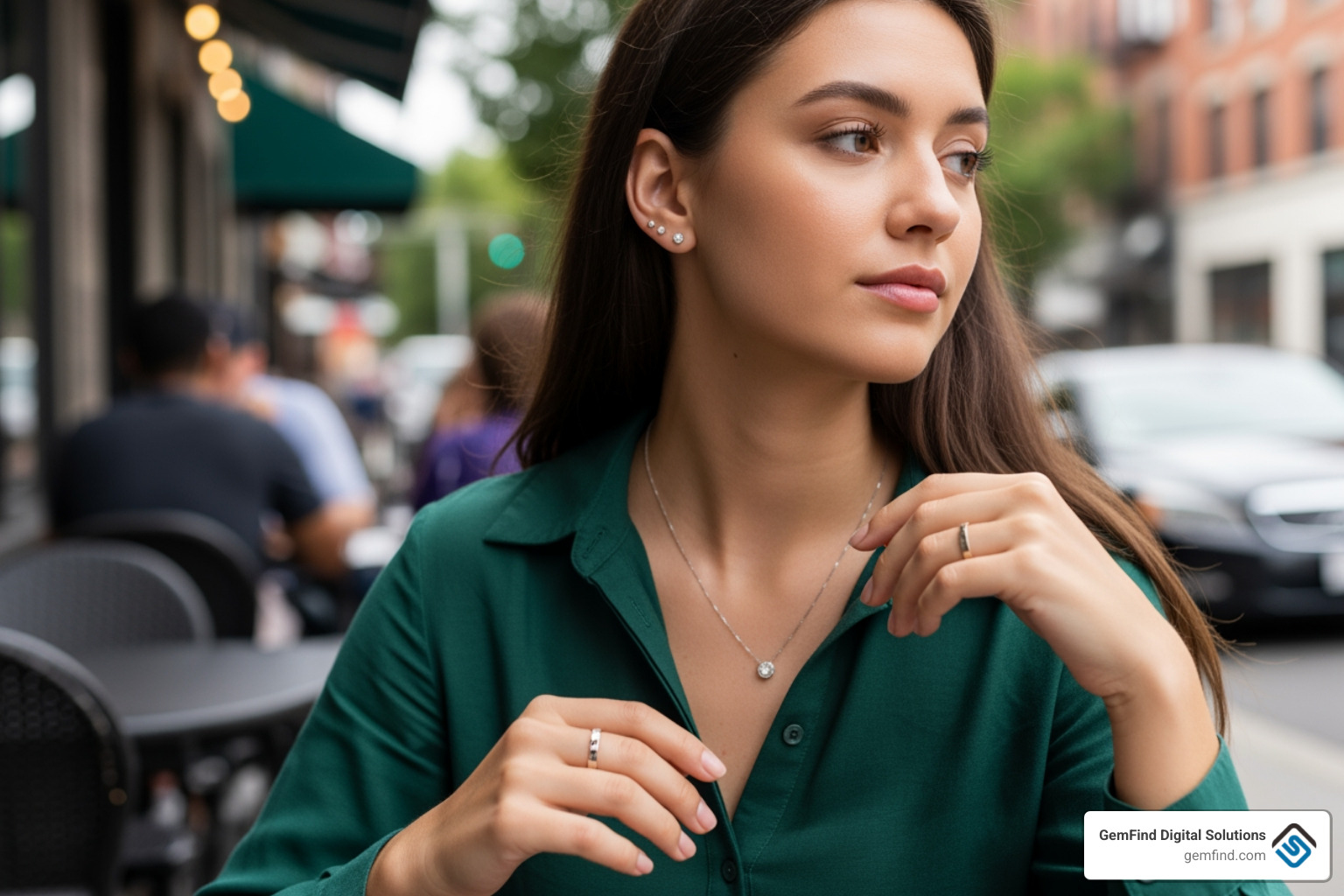 lifestyle shot featuring a person wearing neat jewelry in a real-world setting - jewellery digital marketing
