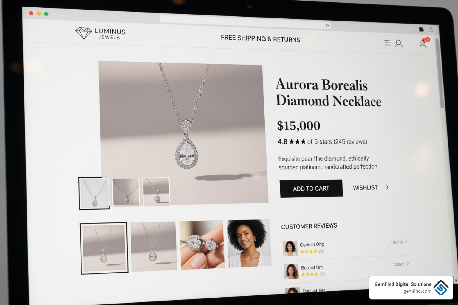 beautifully designed jewelry product page on a Shopify Plus store - Shopify Plus for Jewelry Brands