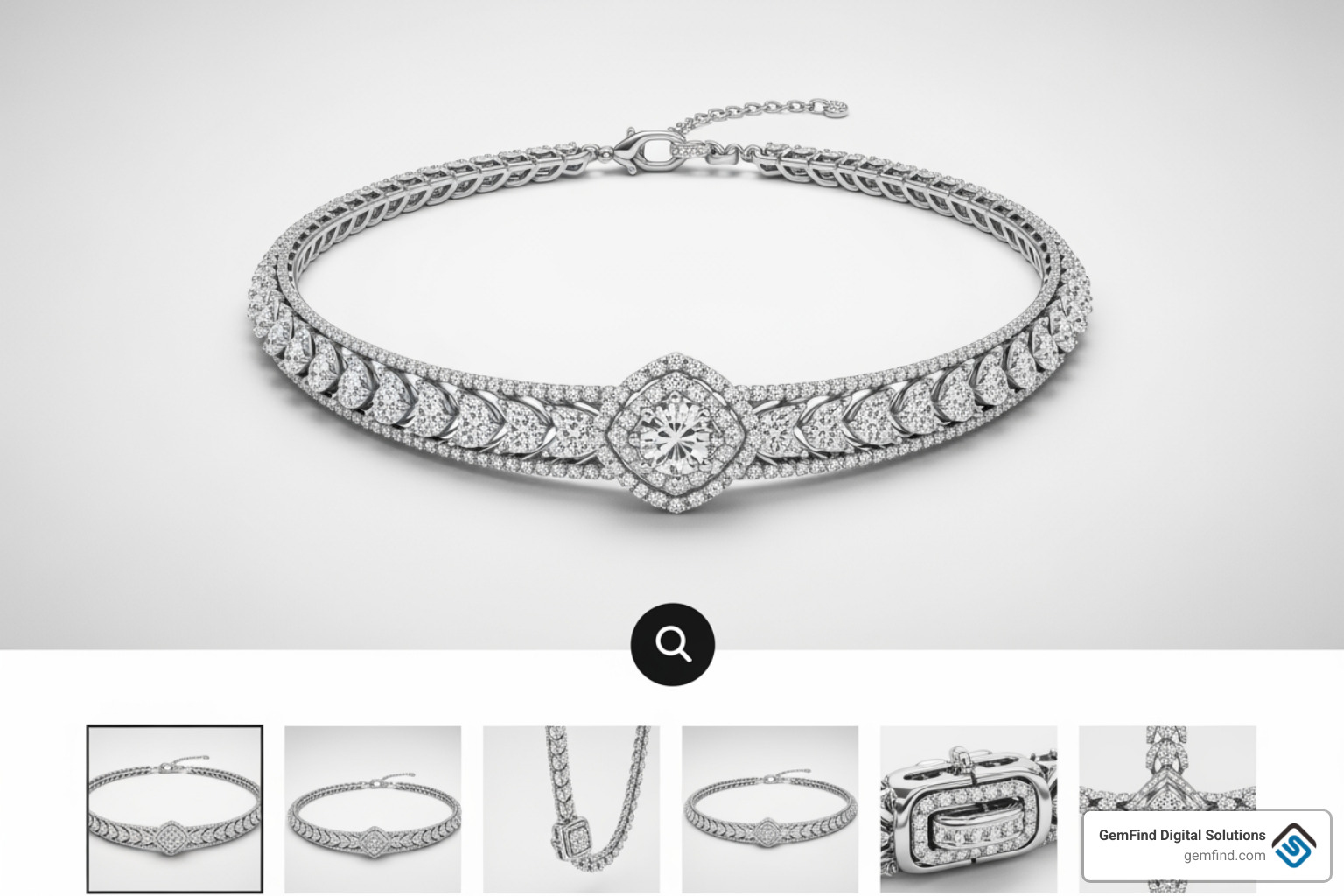 High-end jewelry product page showcasing multiple photo angles and a zoom feature - create a jewelry website