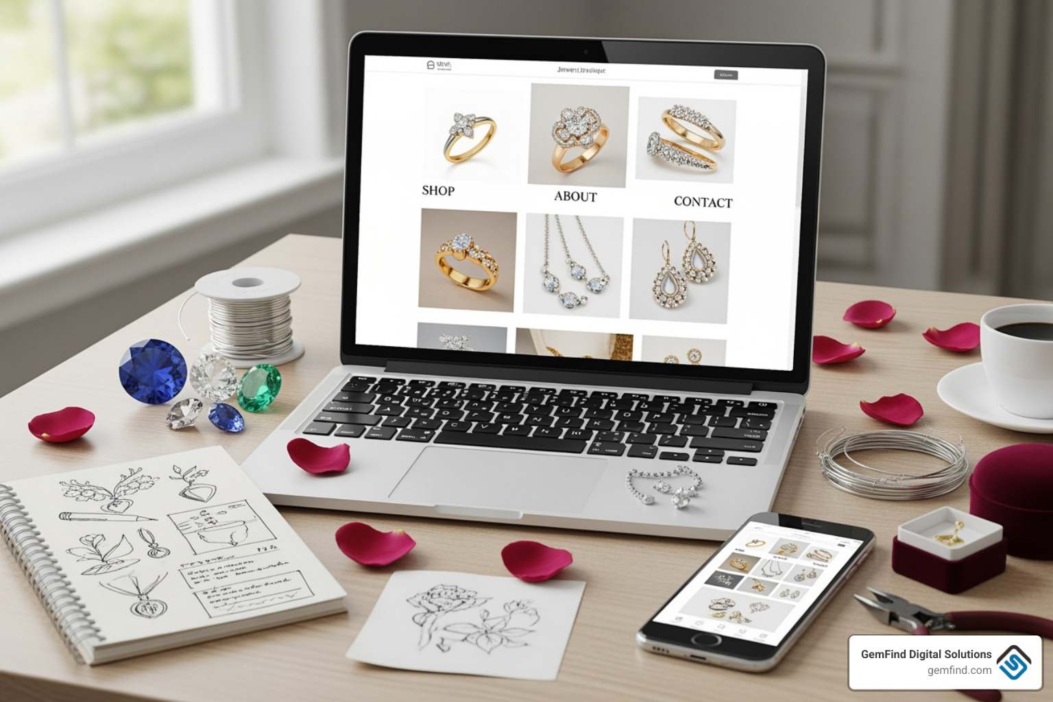 Customer using a "Build Your Own Ring" feature on a tablet - create a jewelry website