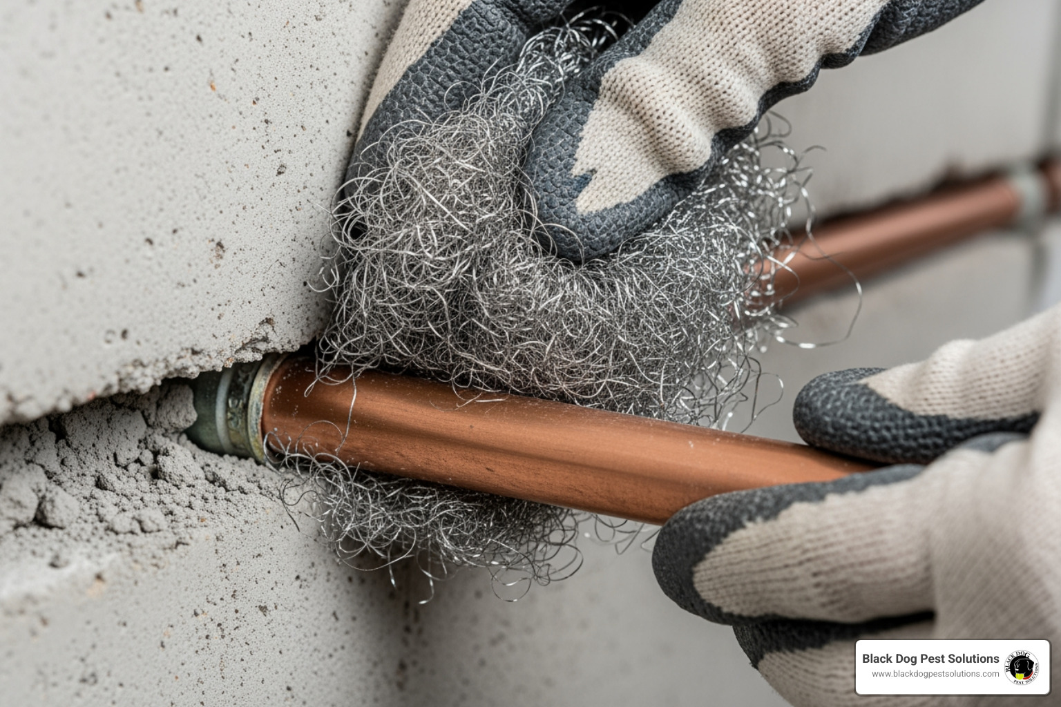 steel wool sealing a gap around a pipe - Integrated pest management mice steel wool sealing a gap around a pipe - Integrated pest management mice
