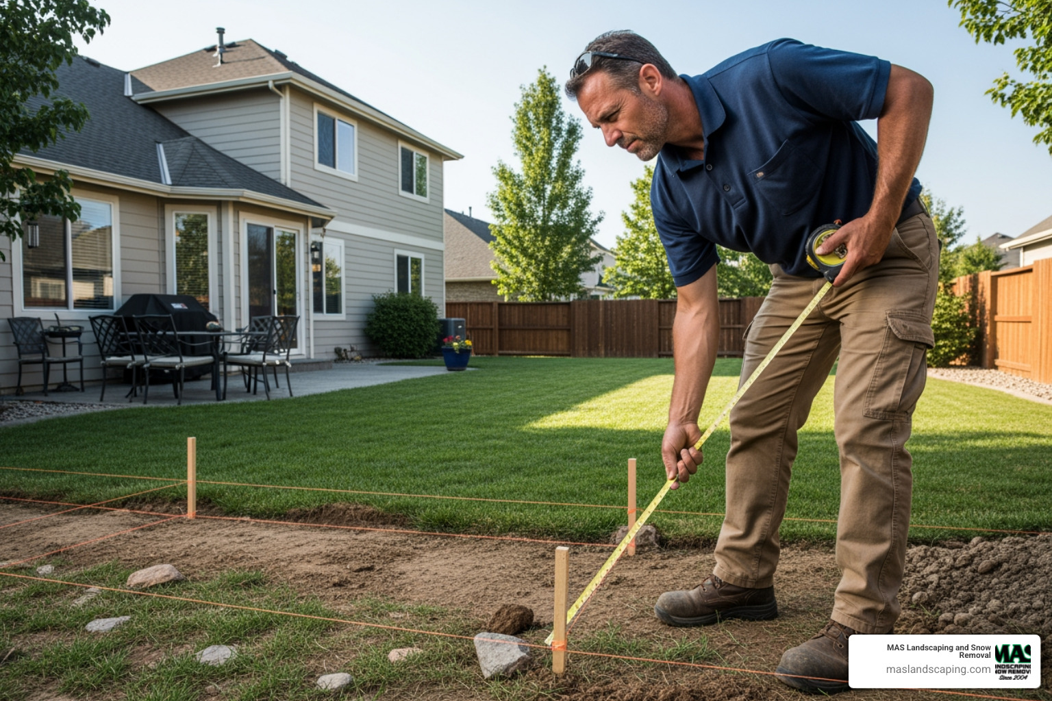 contractor measuring retaining wall - cost of small retaining wall
