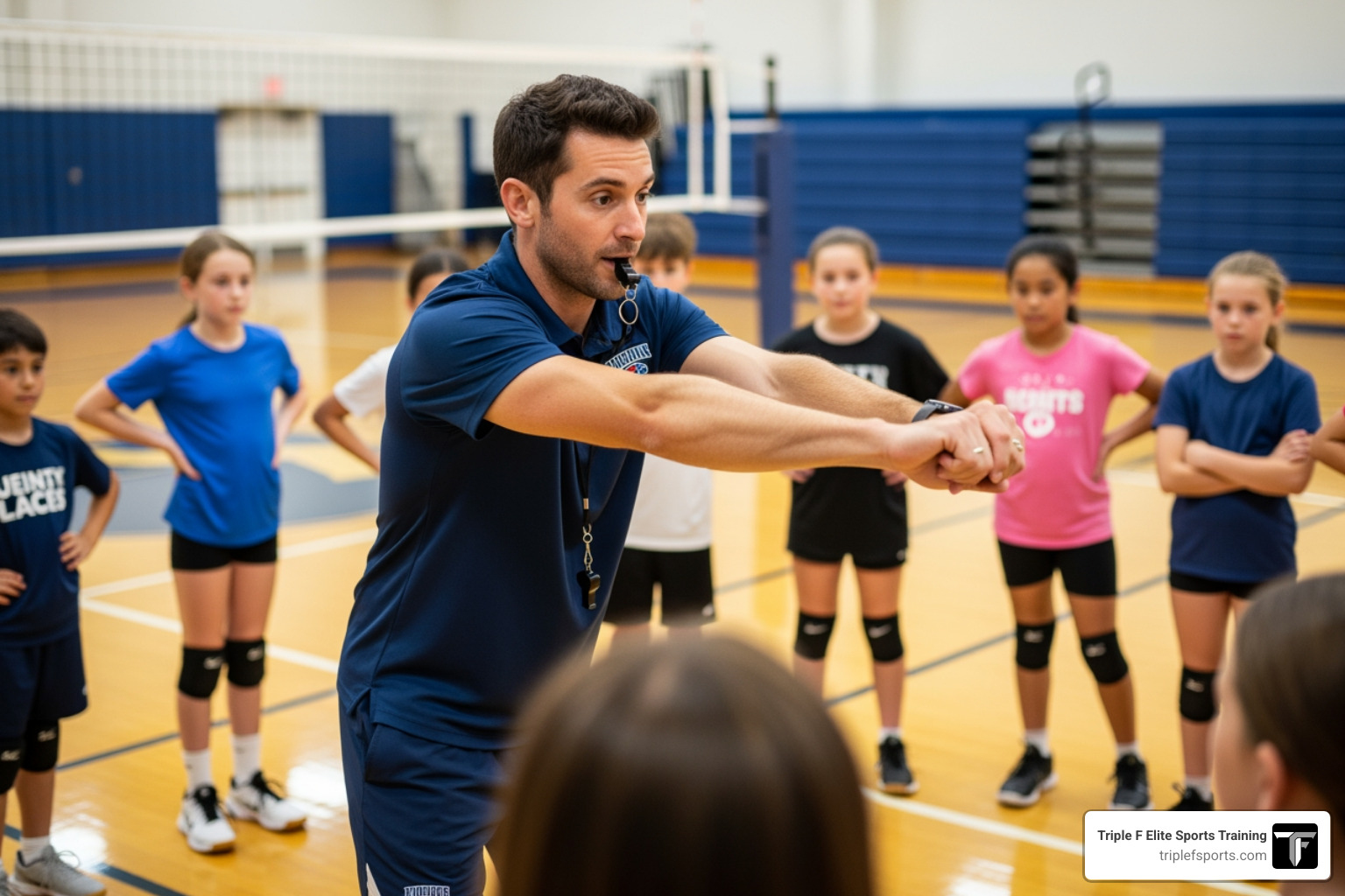 coach demonstrating passing - volleyball drills for 10-12 year olds coach demonstrating passing - volleyball drills for 10-12 year olds