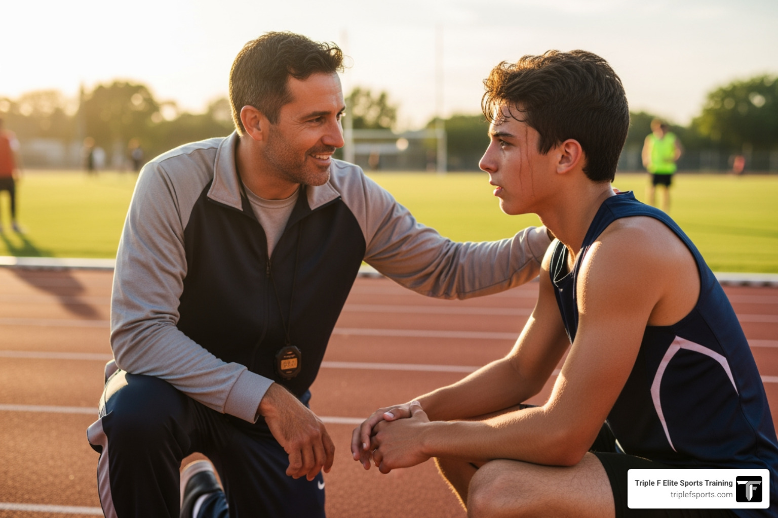 of a coach giving a motivational talk to a young athlete - youth athletic training knoxville of a coach giving a motivational talk to a young athlete - youth athletic training knoxville
