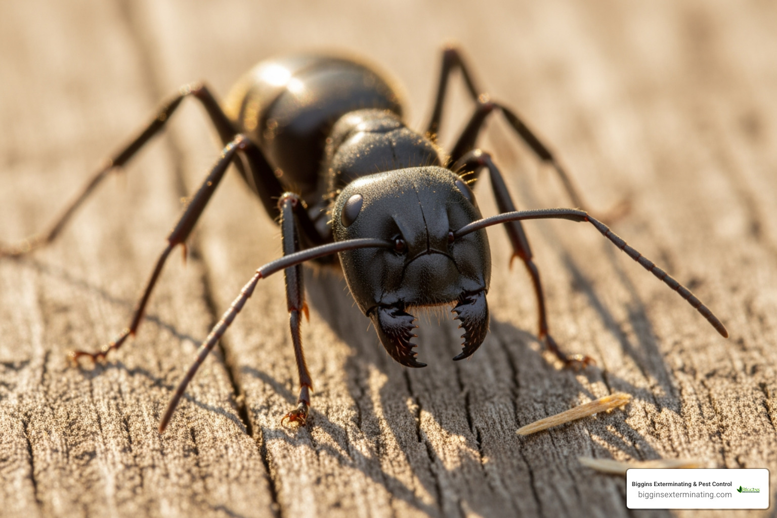large black carpenter ant on wood - Ant control Methuen MA