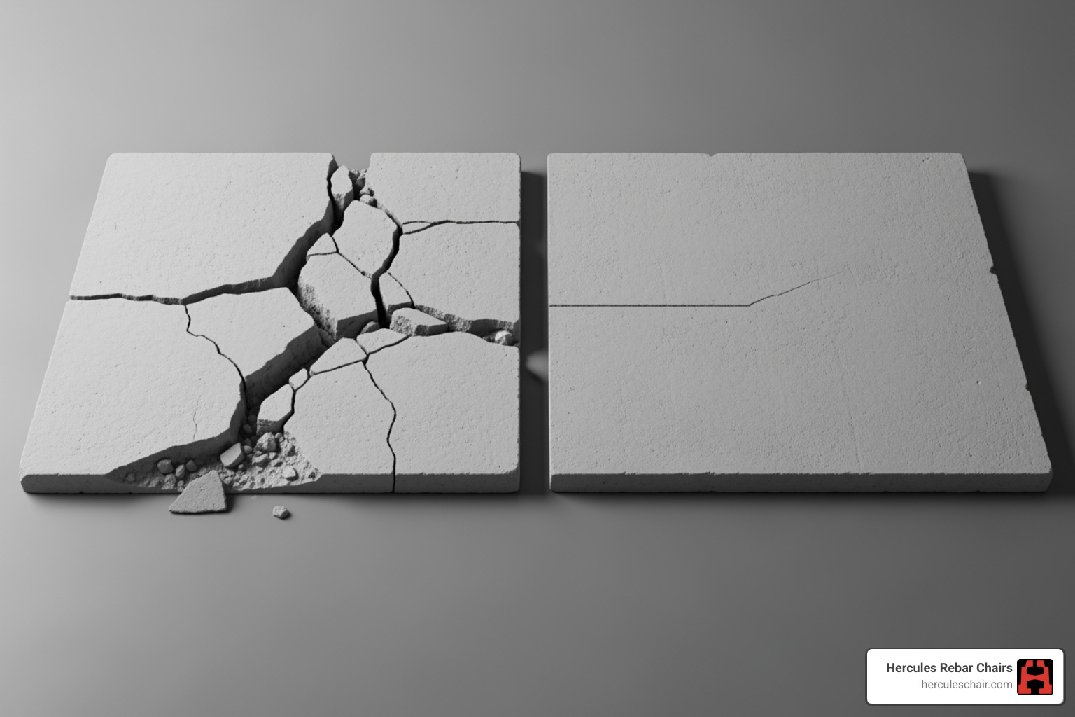 a cracked, unreinforced concrete slab next to a reinforced slab with a hairline crack - rebar in 4 inch slab a cracked, unreinforced concrete slab next to a reinforced slab with a hairline crack - rebar in 4 inch slab