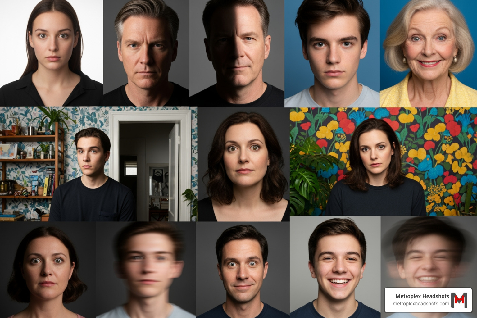 collage of bad headshots - bad acting headshots
