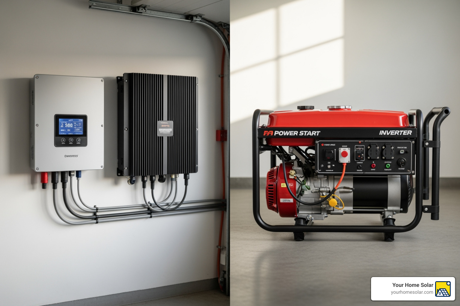 side-by-side comparison of a wall-mounted solar inverter and a portable inverter generator - inverter for home use side-by-side comparison of a wall-mounted solar inverter and a portable inverter generator - inverter for home use