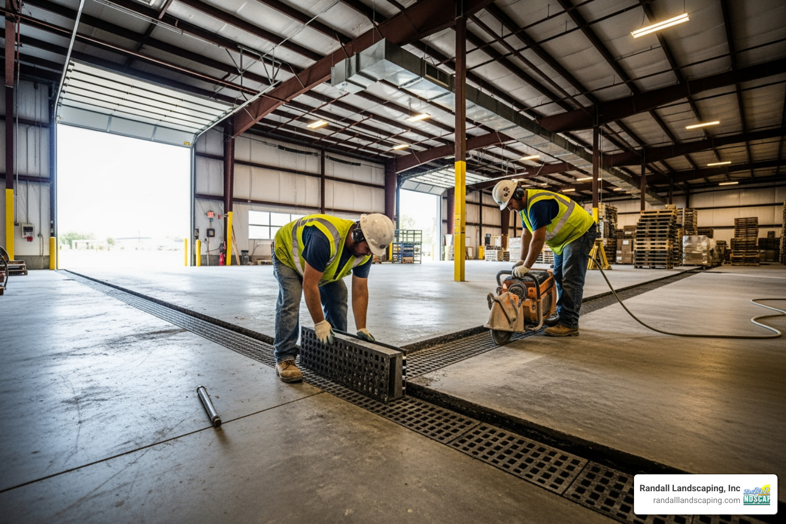 trench drain installation in loading bay - commercial drainage solutions