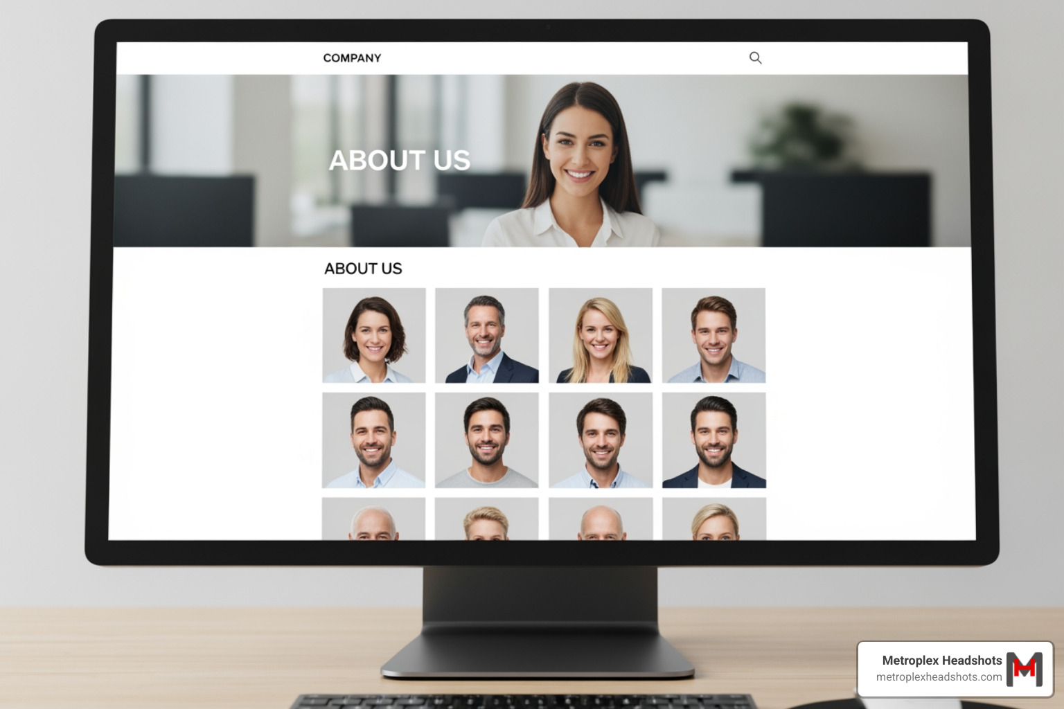 company's 'About Us' page featuring cohesive, professional team headshots - corporate photo studio