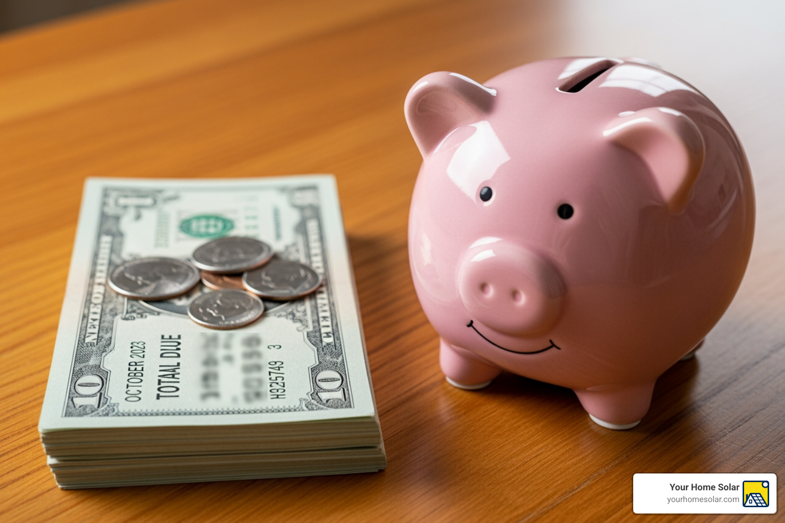 piggy bank with electricity bill - Solar panel benefits piggy bank with electricity bill - Solar panel benefits