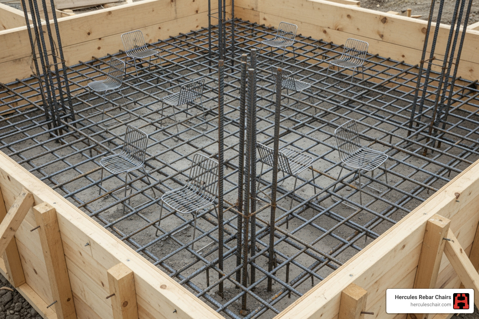 rebar chairs supporting a rebar grid - concrete foundation rebar