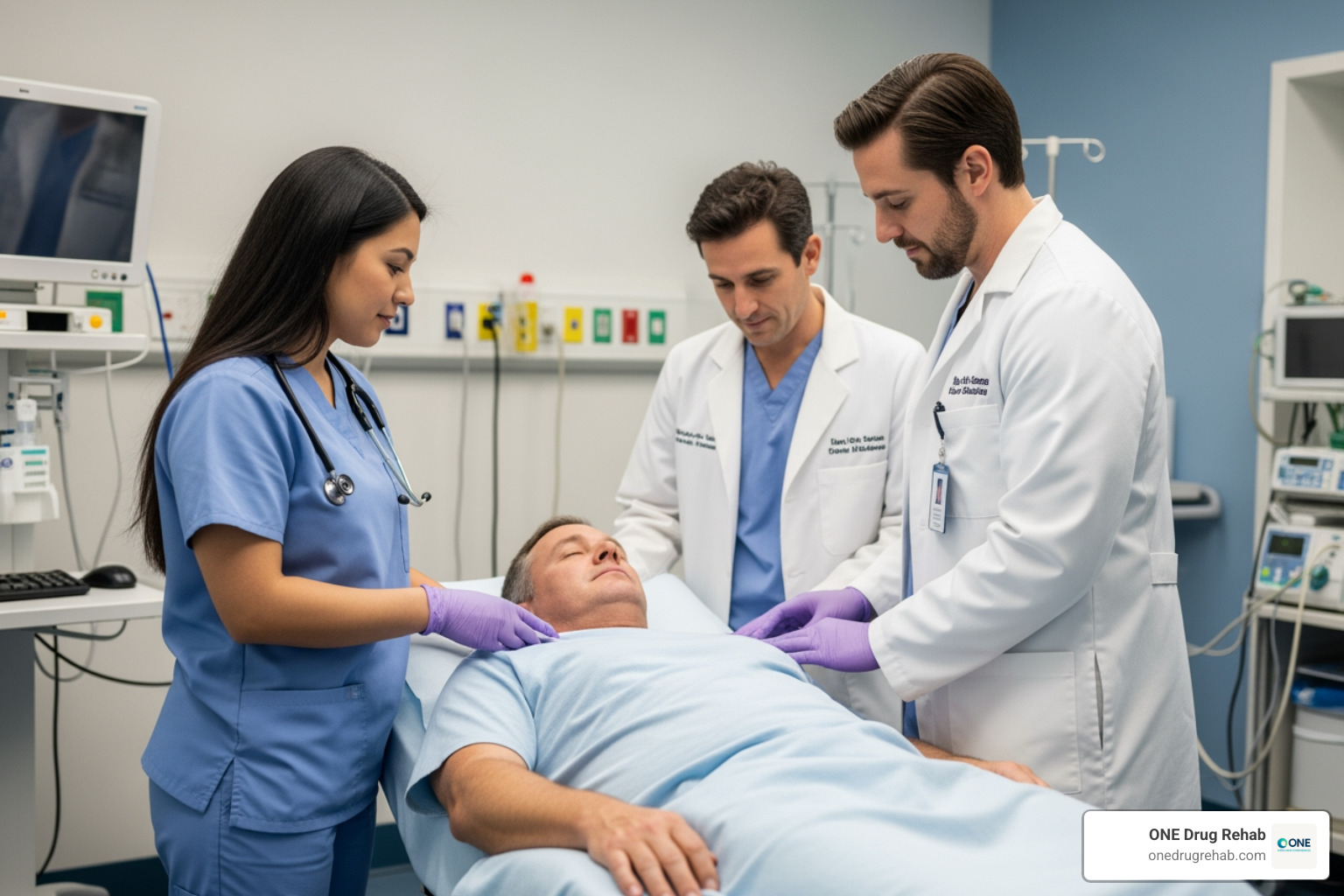 A supportive medical detox environment with medical staff overseeing a patient - crack cocaine rehab A supportive medical detox environment with medical staff overseeing a patient - crack cocaine rehab