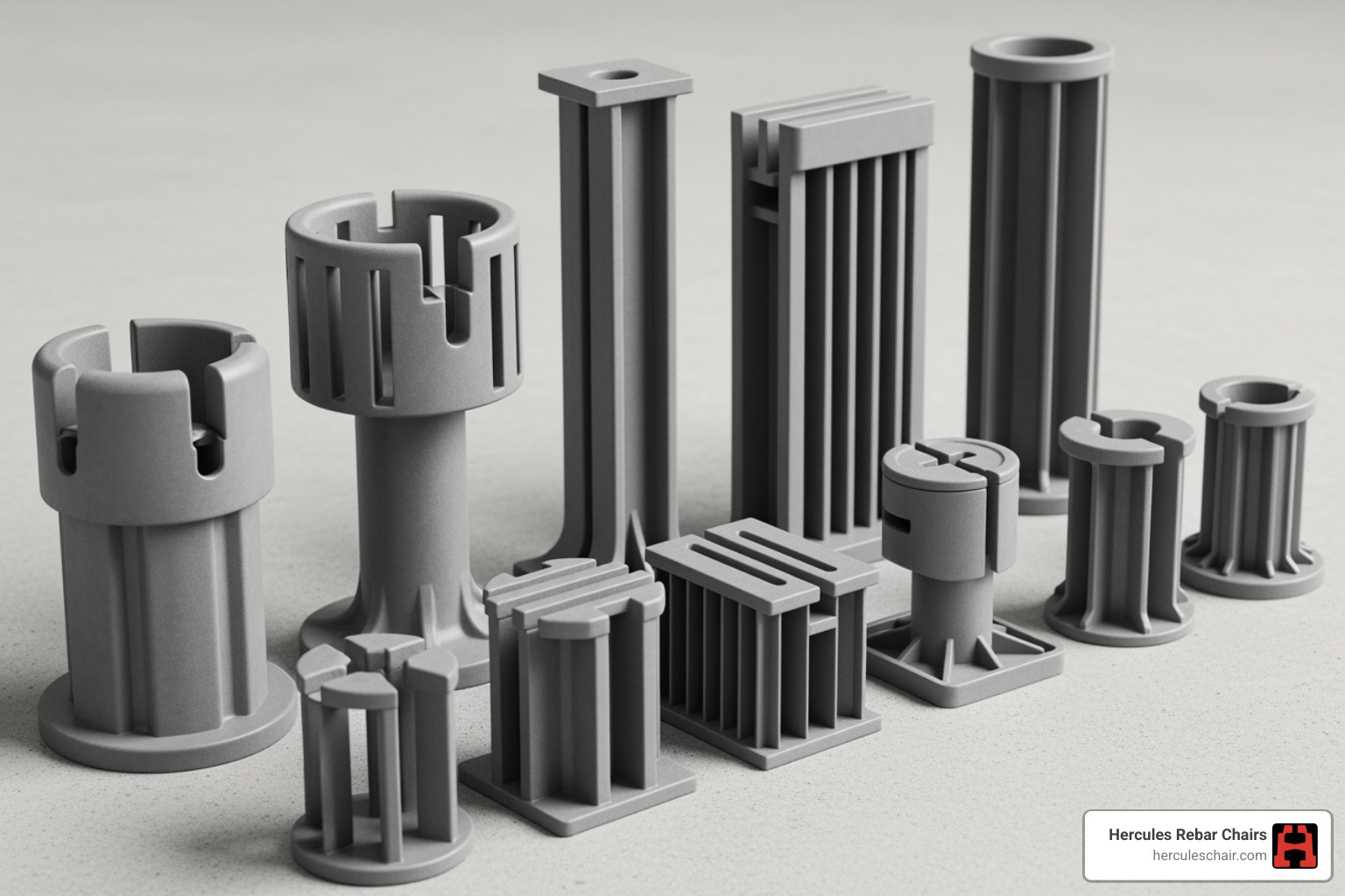 comparing different Hercules plastic bar chair models side-by-side - concrete bar chair sizes