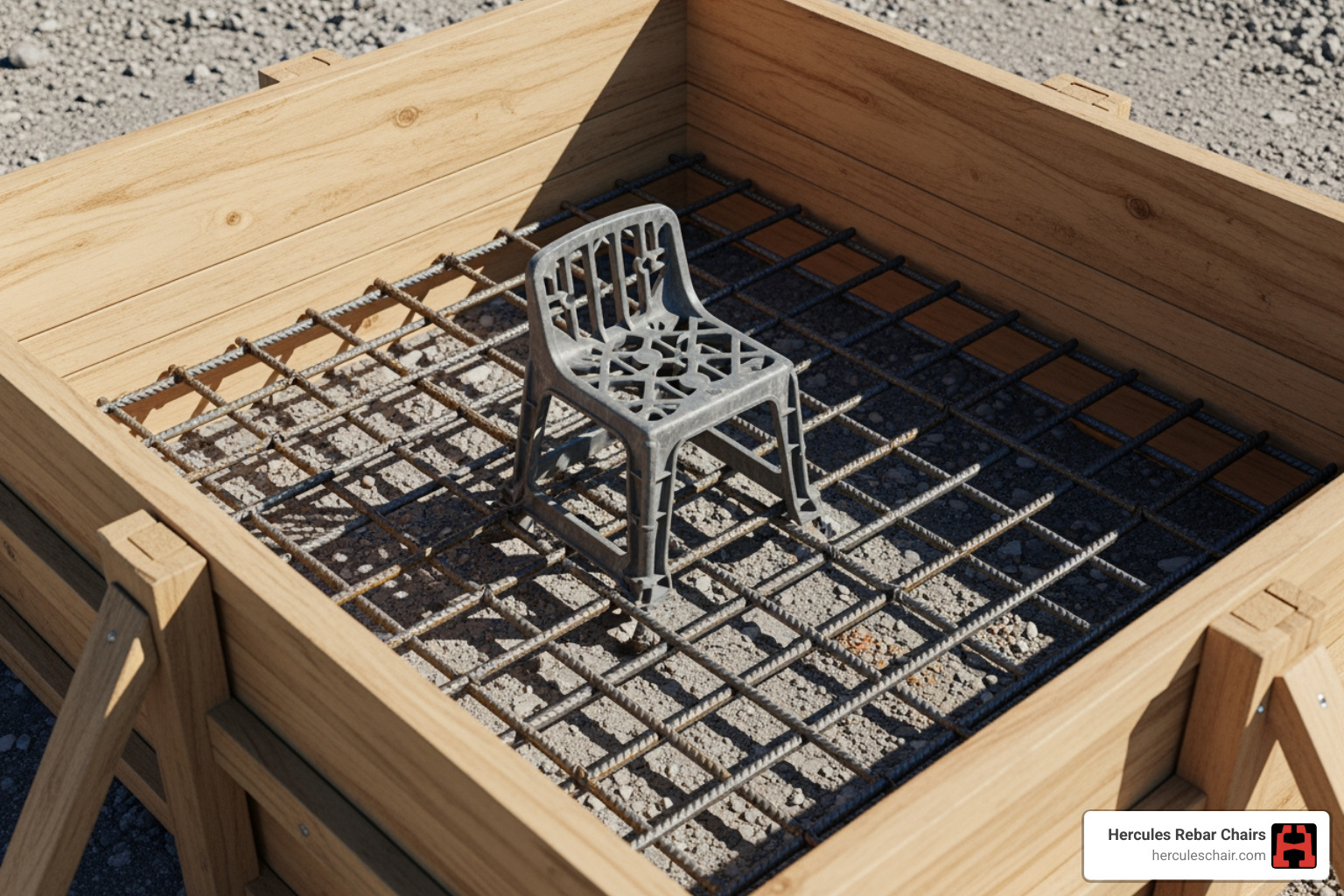 a Hercules bar chair correctly positioned under rebar mesh in a slab-on-ground formwork - concrete bar chair sizes