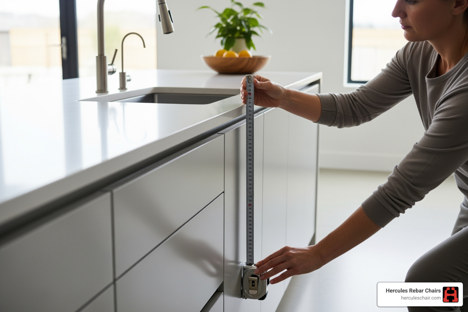 person measuring the height of a kitchen counter from the floor to the top - bar chair sizes person measuring the height of a kitchen counter from the floor to the top - bar chair sizes