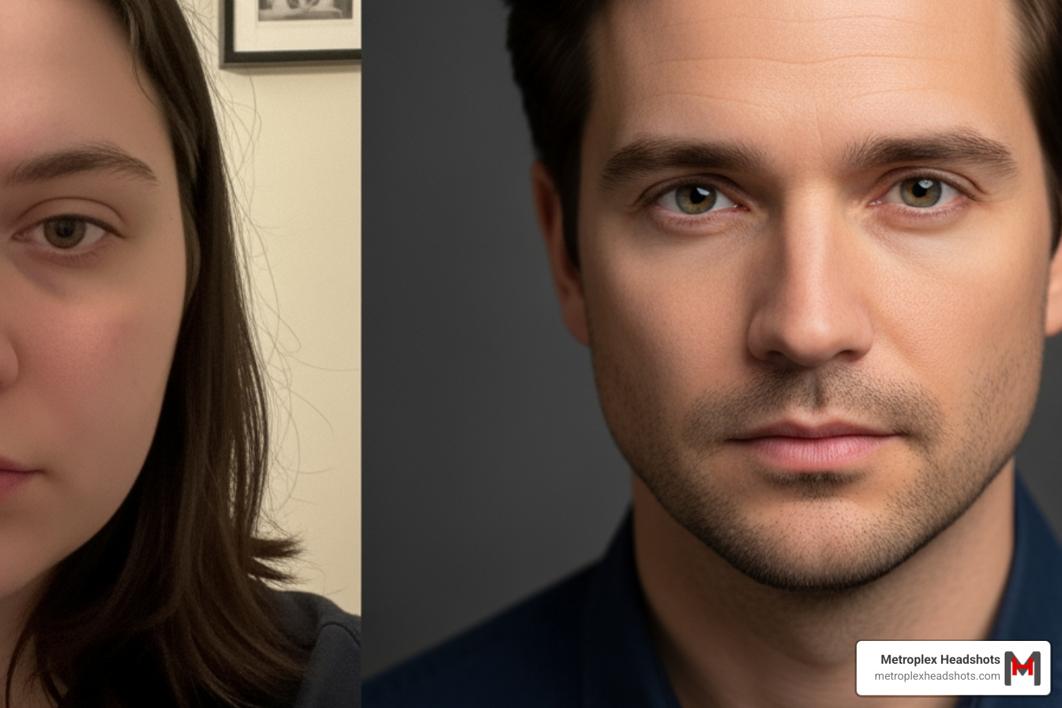 poorly cropped selfie next to a professional headshot - good headshots vs bad headshots