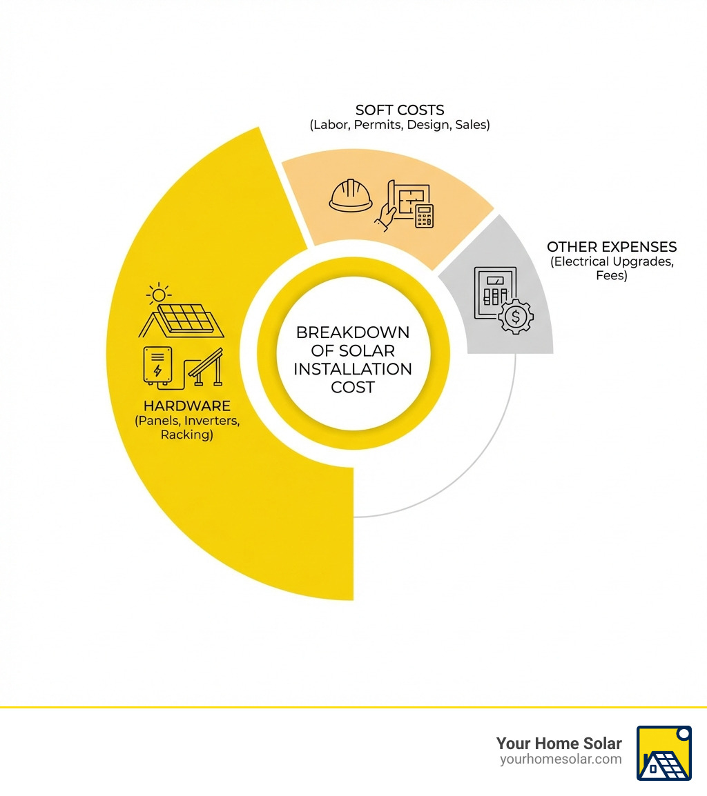 breakdown of solar installation cost showing hardware, soft costs, and other expenses - solar panel installed cost infographic breakdown of solar installation cost showing hardware, soft costs, and other expenses - solar panel installed cost infographic