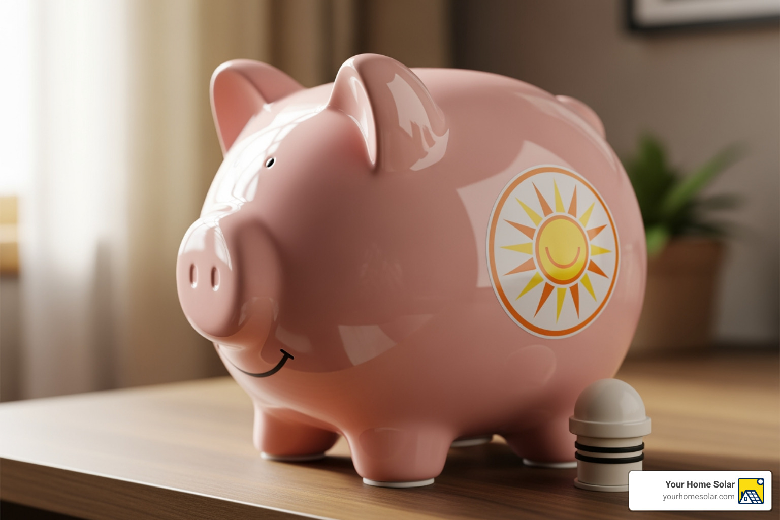 piggy bank with sun logo symbolizing savings - solar panel installed cost piggy bank with sun logo symbolizing savings - solar panel installed cost