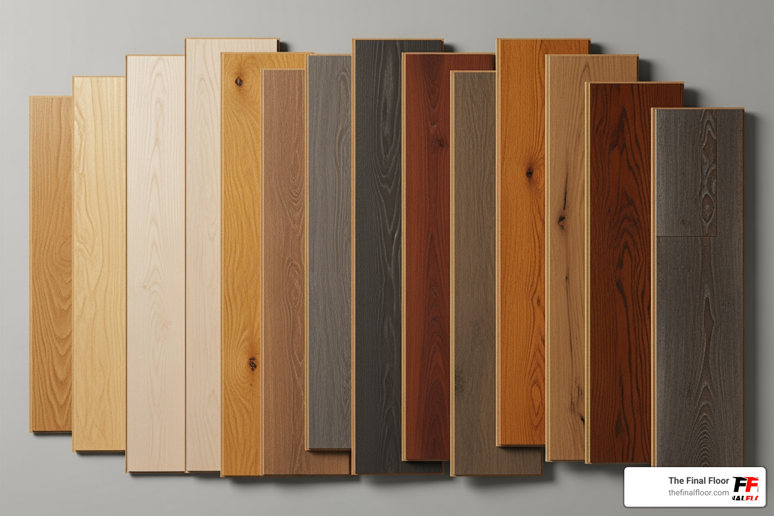 Various hardwood floor samples showing different colors, widths, and textures side-by-side - best hardwood floors