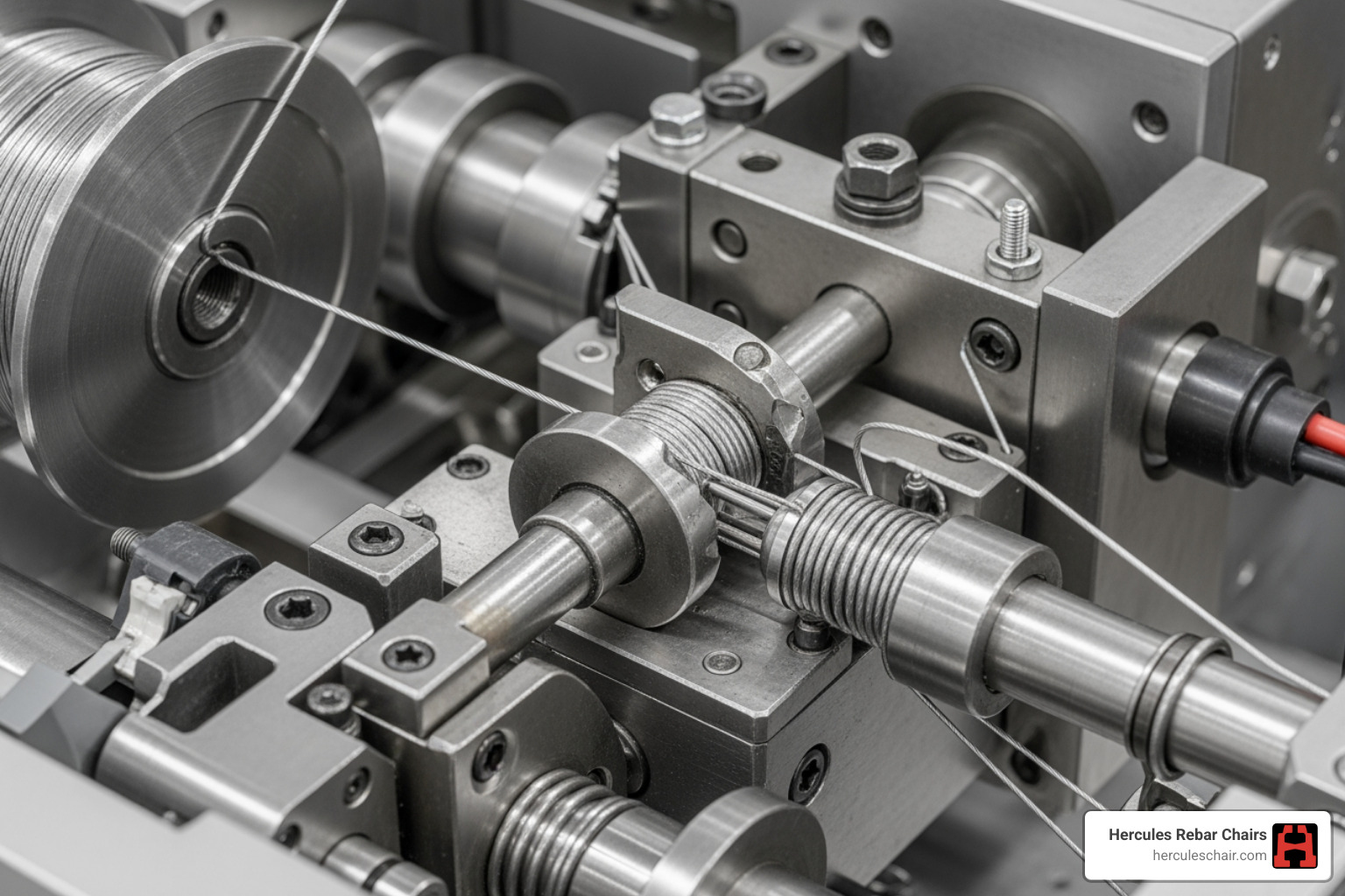 close-up of an automated rebar tying tool's mechanism - rebar connection tool