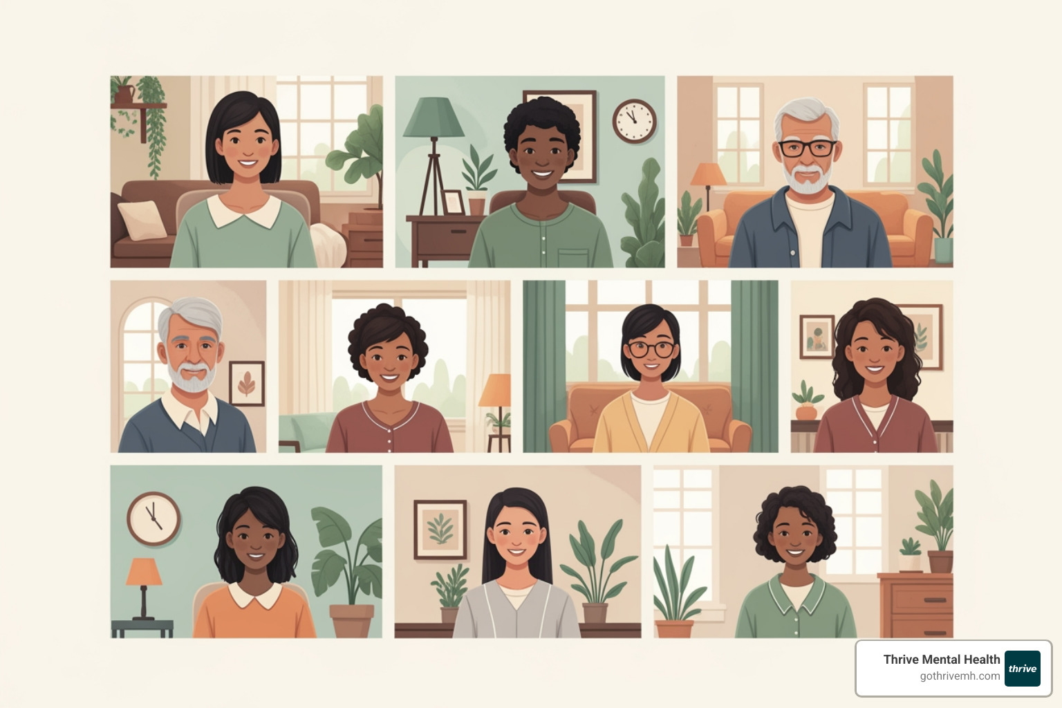 Diverse group in virtual group therapy, virtual IOP Florida, mental health and substance use support - virtual iop florida