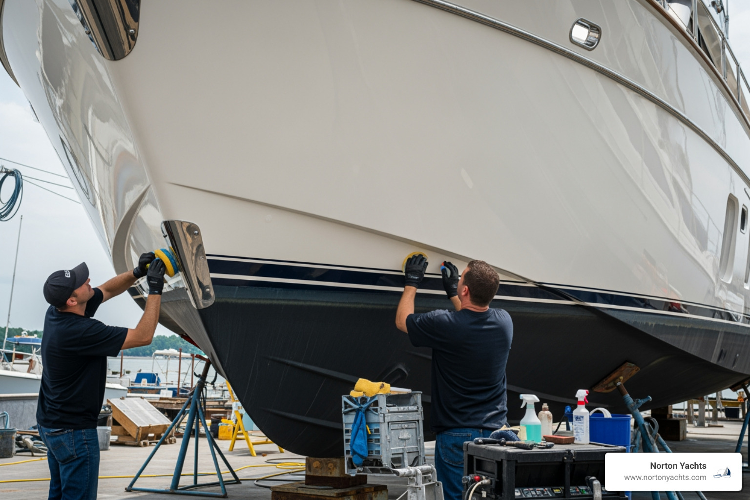 Boat being professionally detailed in Deltaville, VA - Brokerage - Sell Your Boat